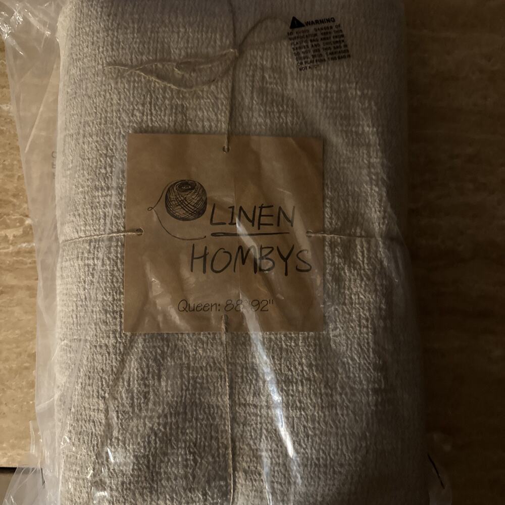 HOMBYS 100% Pure Flax Linen Blanket Queen Size 88"x92" Natural Beige - NIP
